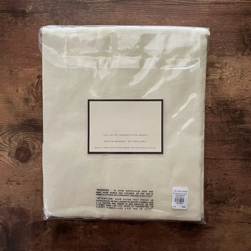 Pottery Barn Ripple Top Sheer Drape Ivory Cotton Organdy 42